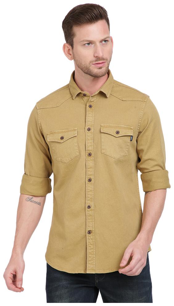 

TED HARBOR Men Brown Solid Slim Fit Casual Shirt