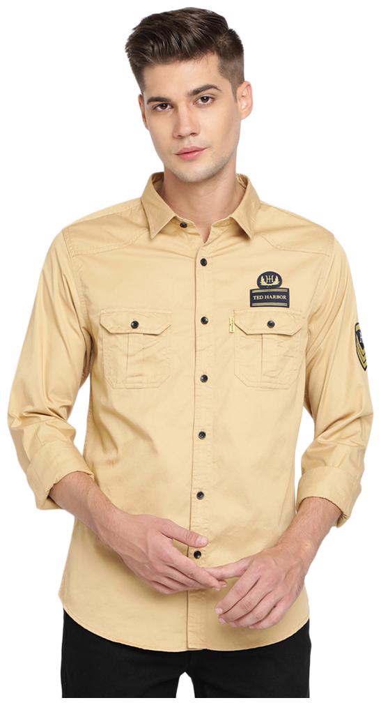 

TED HARBOR Men Beige Solid Slim Fit Casual Shirt
