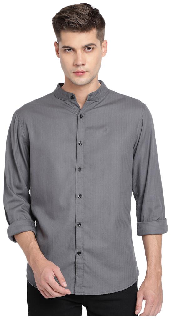 

TED HARBOR Men Grey Solid Slim Fit Casual Shirt
