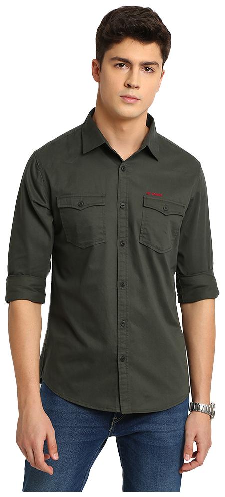 

TED HARBOR Men Green Solid Slim Fit Casual Shirt
