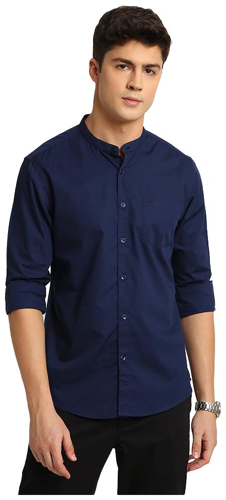 

TED HARBOR Men Navy Blue Solid Slim Fit Casual Shirt