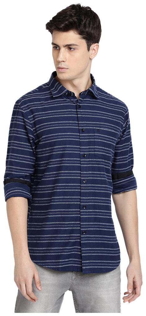 

TED HARBOR Men Blue Horizontal Stripes Slim Fit Casual Shirt