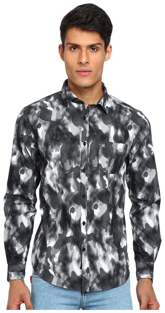 

TED HARBOR Men Black Camouflage Slim Fit Casual Shirt