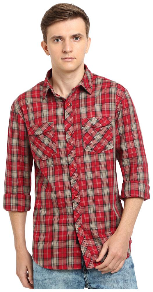 

TED HARBOR Men Red Checked Slim Fit Casual Shirt