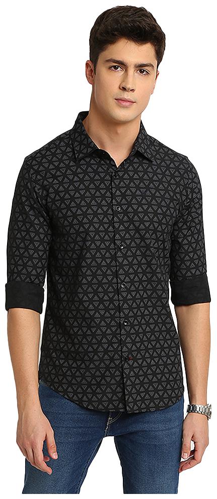 

TED HARBOR Men Black Geometric Slim Fit Casual Shirt