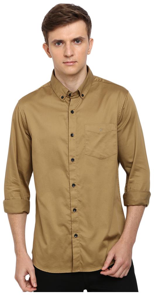 

TED HARBOR Men Beige Solid Slim Fit Casual Shirt