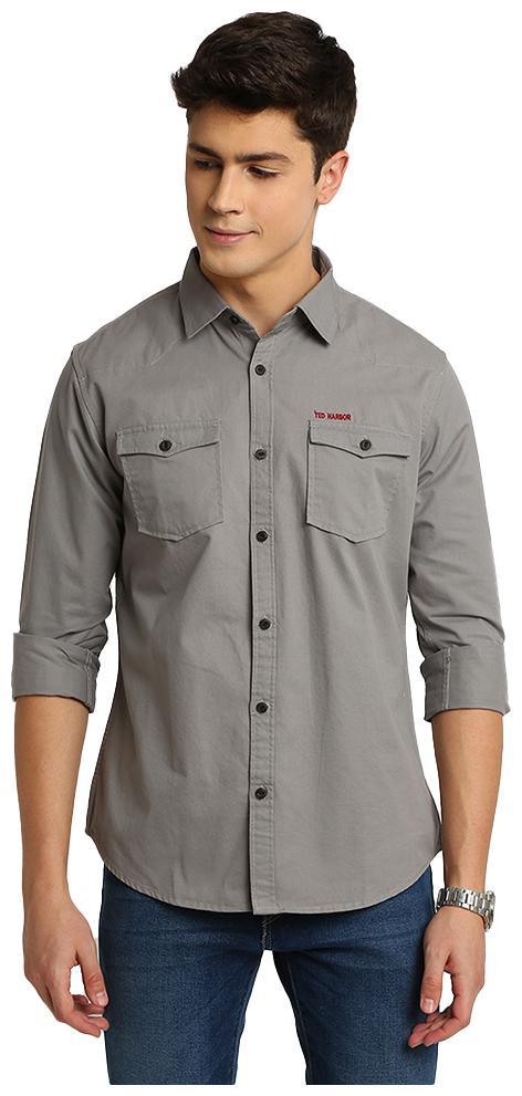 

TED HARBOR Men Grey Solid Slim Fit Casual Shirt