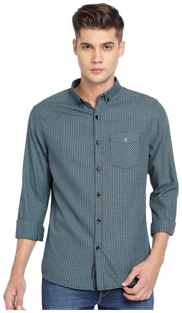 

TED HARBOR Men Blue Checked Slim Fit Casual Shirt