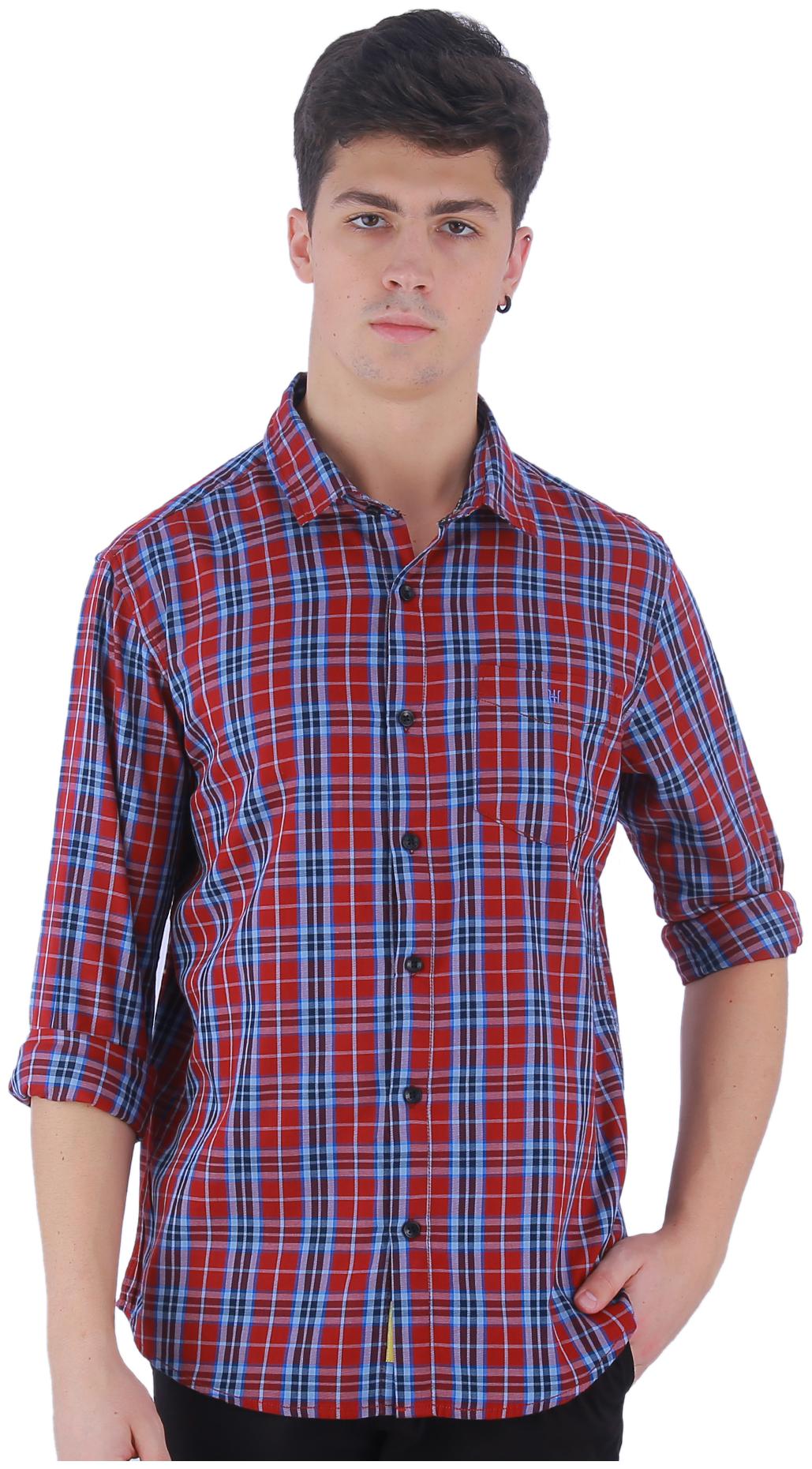

TED HARBOR Men Blue Red Checked Slim Fit Casual Shirt