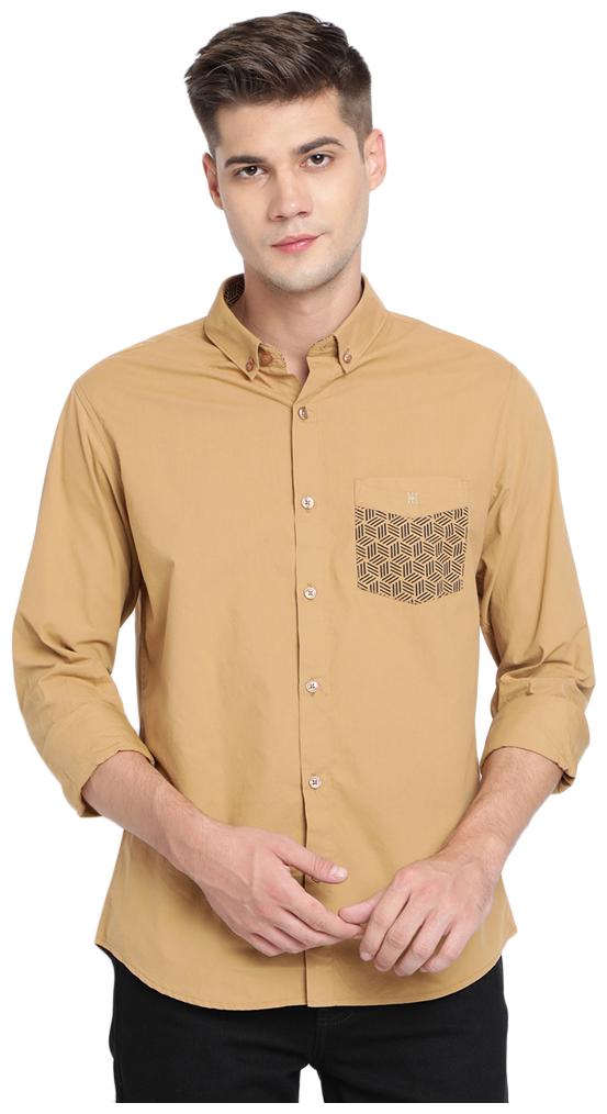 

TED HARBOR Men Beige Solid Slim Fit Casual Shirt