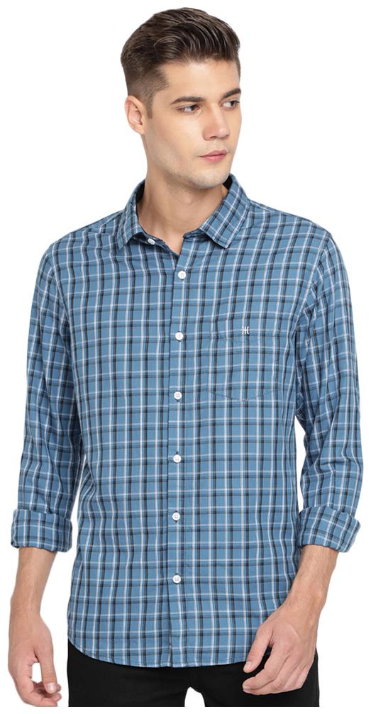 

TED HARBOR Men Blue Checked Slim Fit Casual Shirt