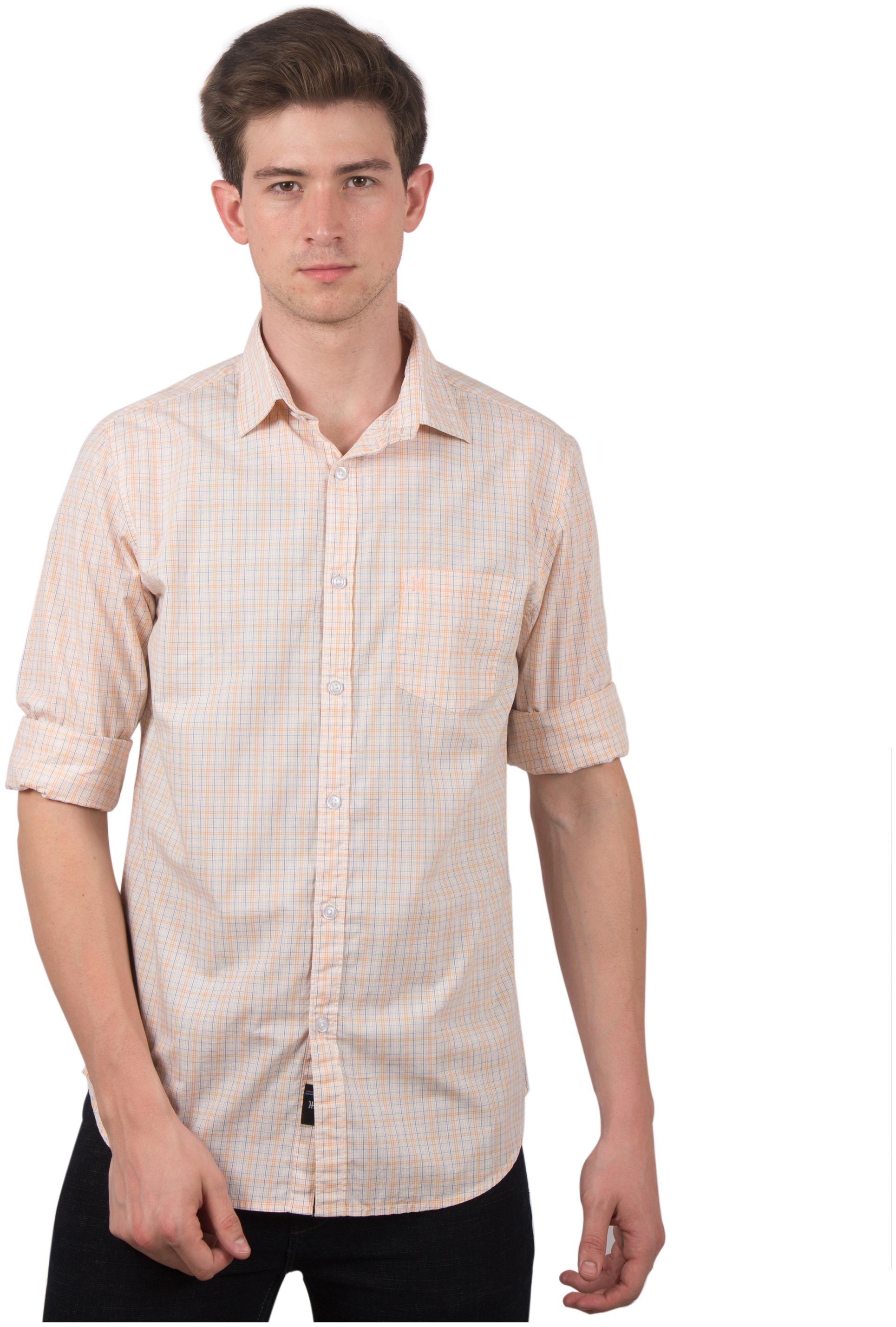 

TED HARBOR Men Orange Checked Slim Fit Casual Shirt