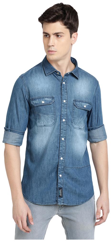 

TED HARBOR Men Blue Solid Slim Fit Casual Shirt
