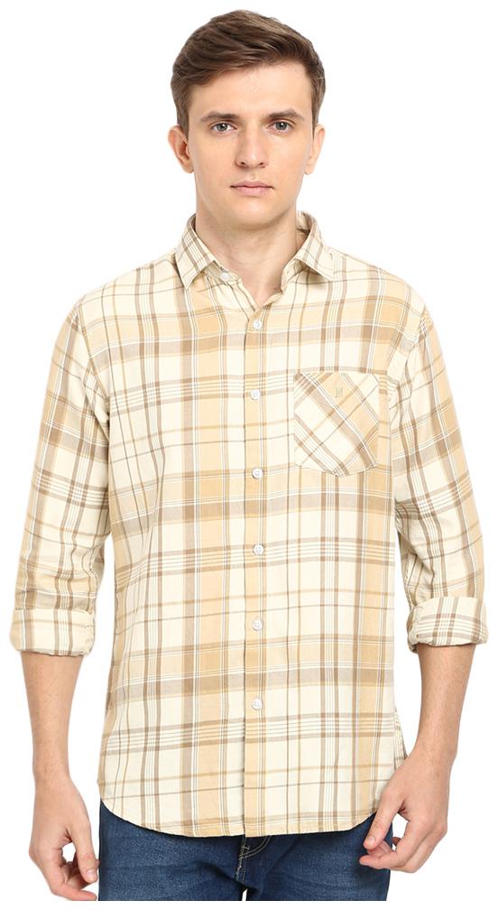 

TED HARBOR Men Beige Checked Slim Fit Casual Shirt