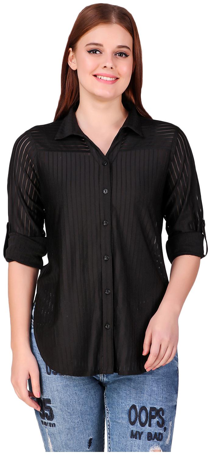 

Texco Women Black Striped Regular Fit Shirt