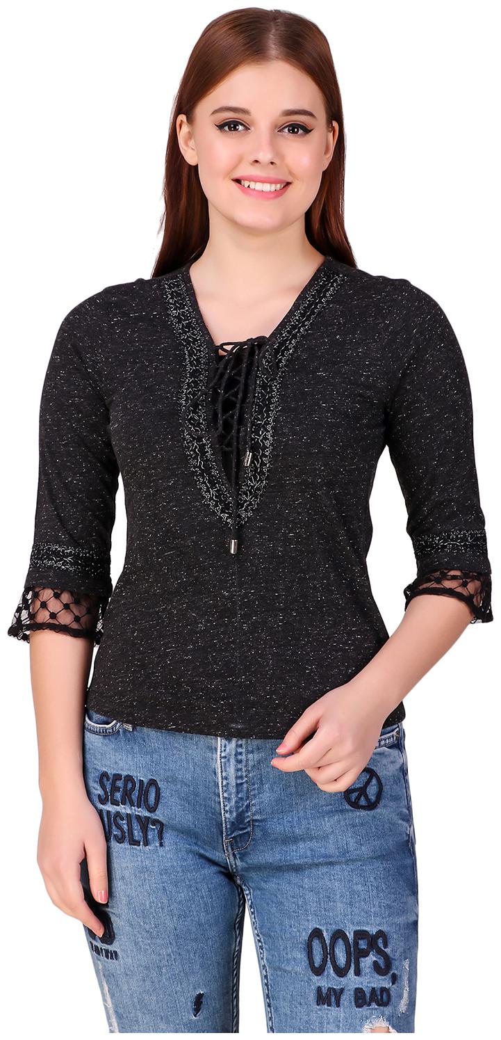 

Texco Black Milange Women Party Top