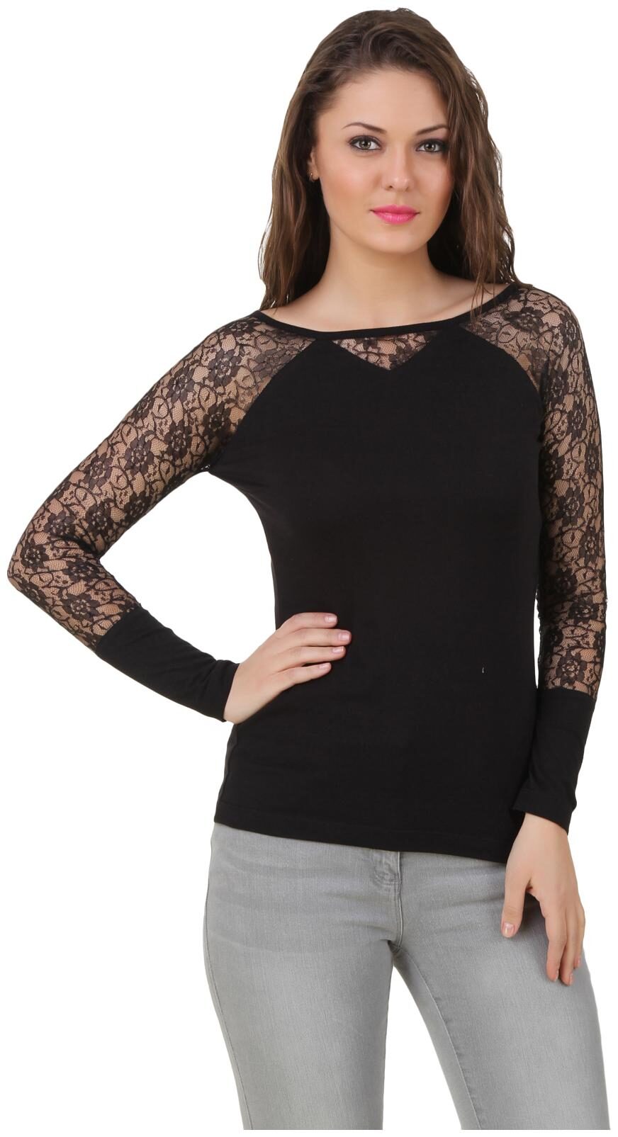 

Texco Black Raglan Sleeve Lace Top