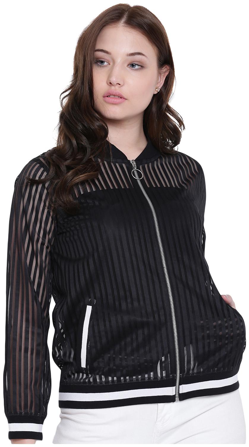 

Texco Women Striped Bomber Jacket - Black