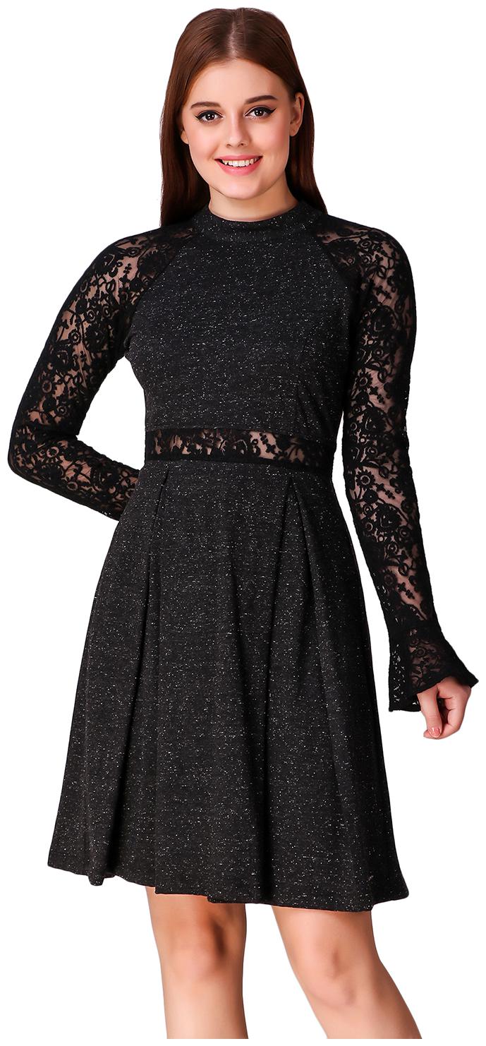 

Texco Black Solid Fit flare dress