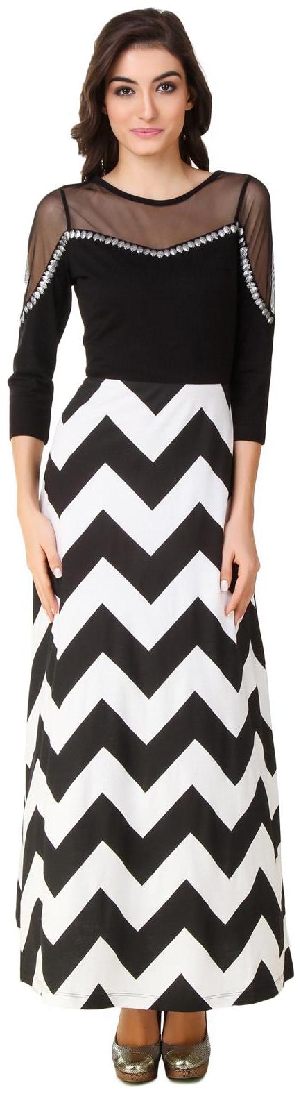 

Texco Black Chevron Printed Embelished Neck Party Dress