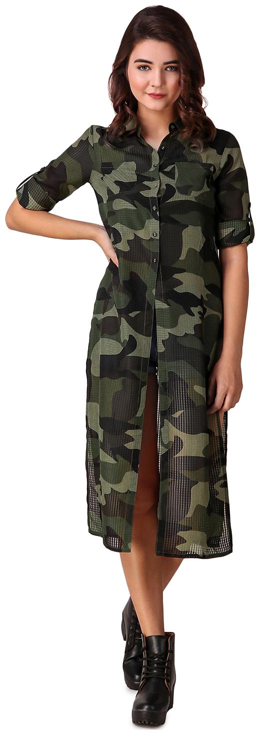 

Texco Women Green Camouflage Regular Fit Shirt