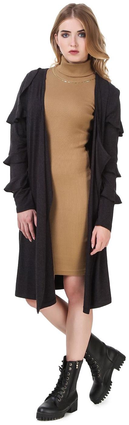 

Texco Charcoal Grey Longline Ruffled Long sleeve Smart Casual Cardigan Shrug