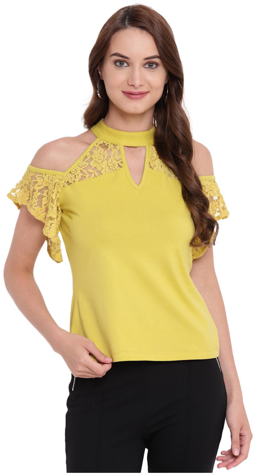 

Texco Cotton Regular Lace Women Regular Top Yellow color