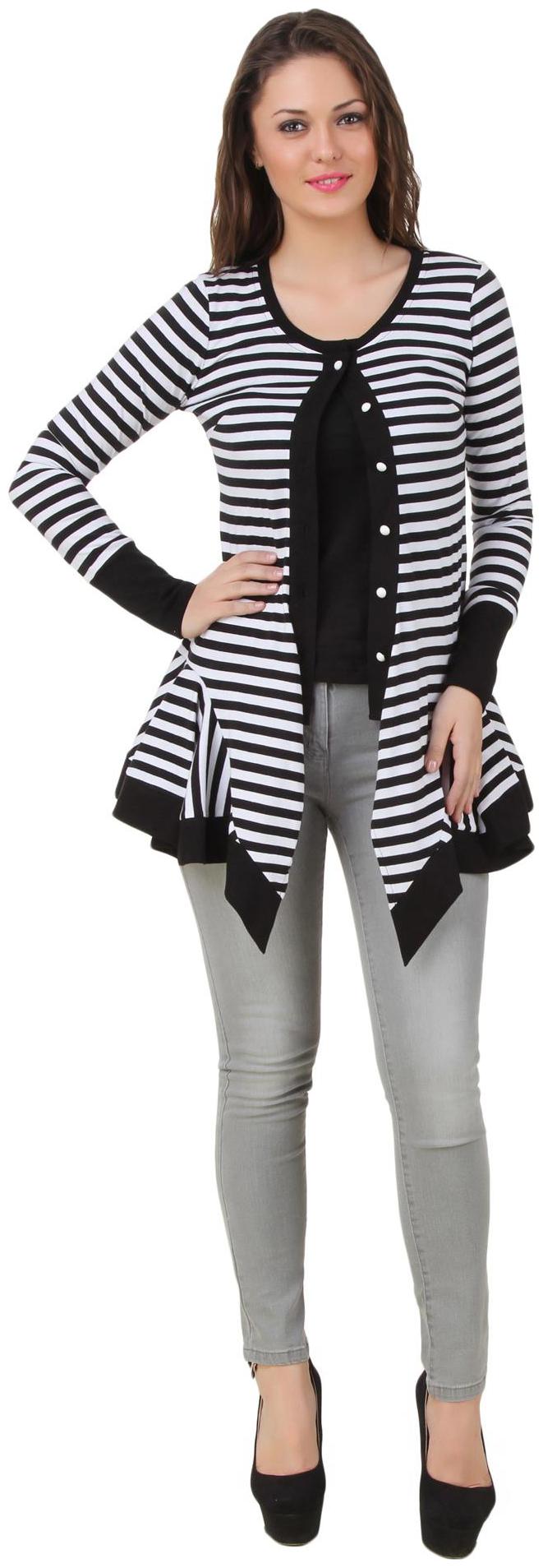 

Texco cotton jersey stripe black white round neck shrug