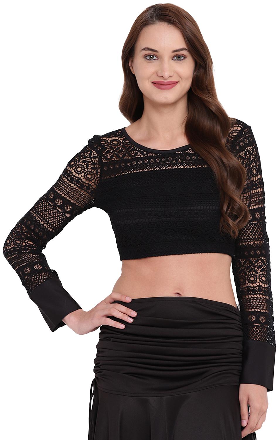 

Texco Cotton Crop Lace Women Regular Top Black color