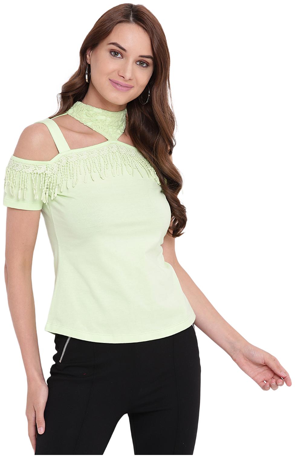 

Texco Cotton Regular Lace Women Regular Top Green color
