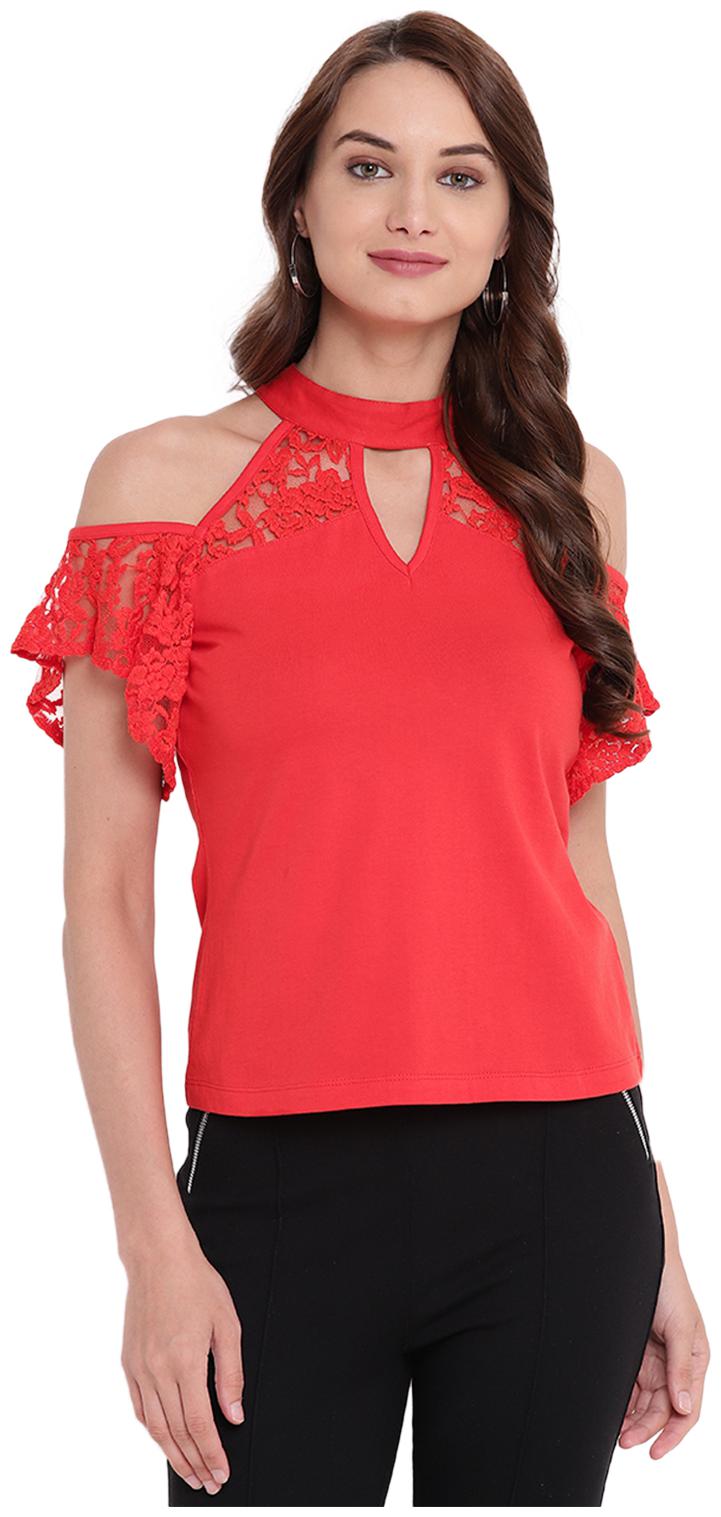 

Texco Cotton Regular Lace Women Regular Top Red color