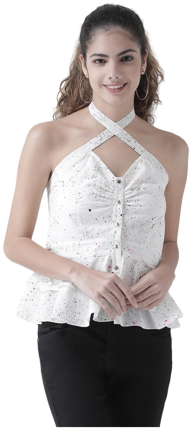 

Texco Women Printed Peplum top - Cream