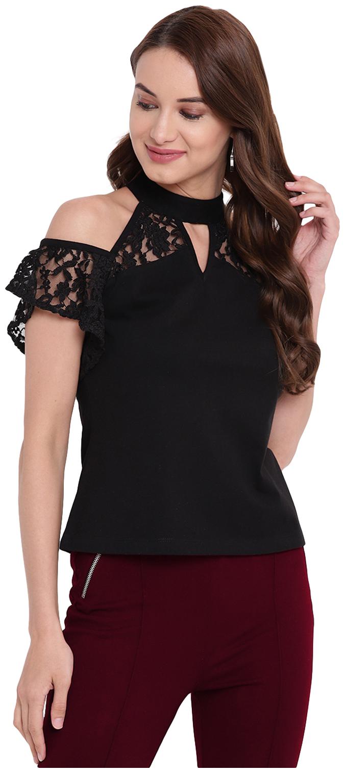 

Texco Cotton Regular Lace Women Regular Top Black color