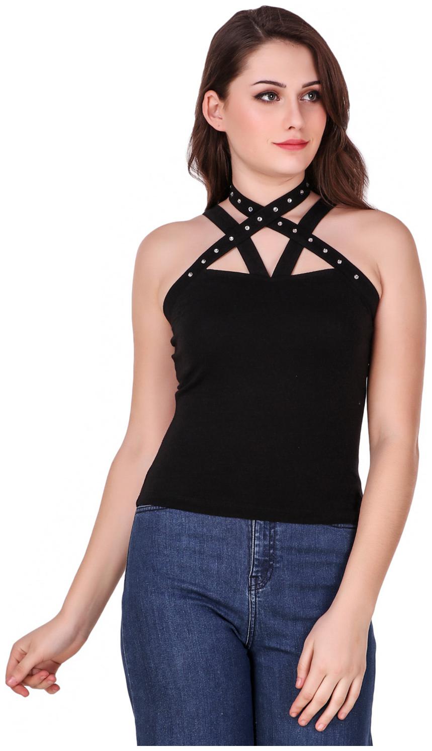 

Texco Women Embellished Regular top - Black