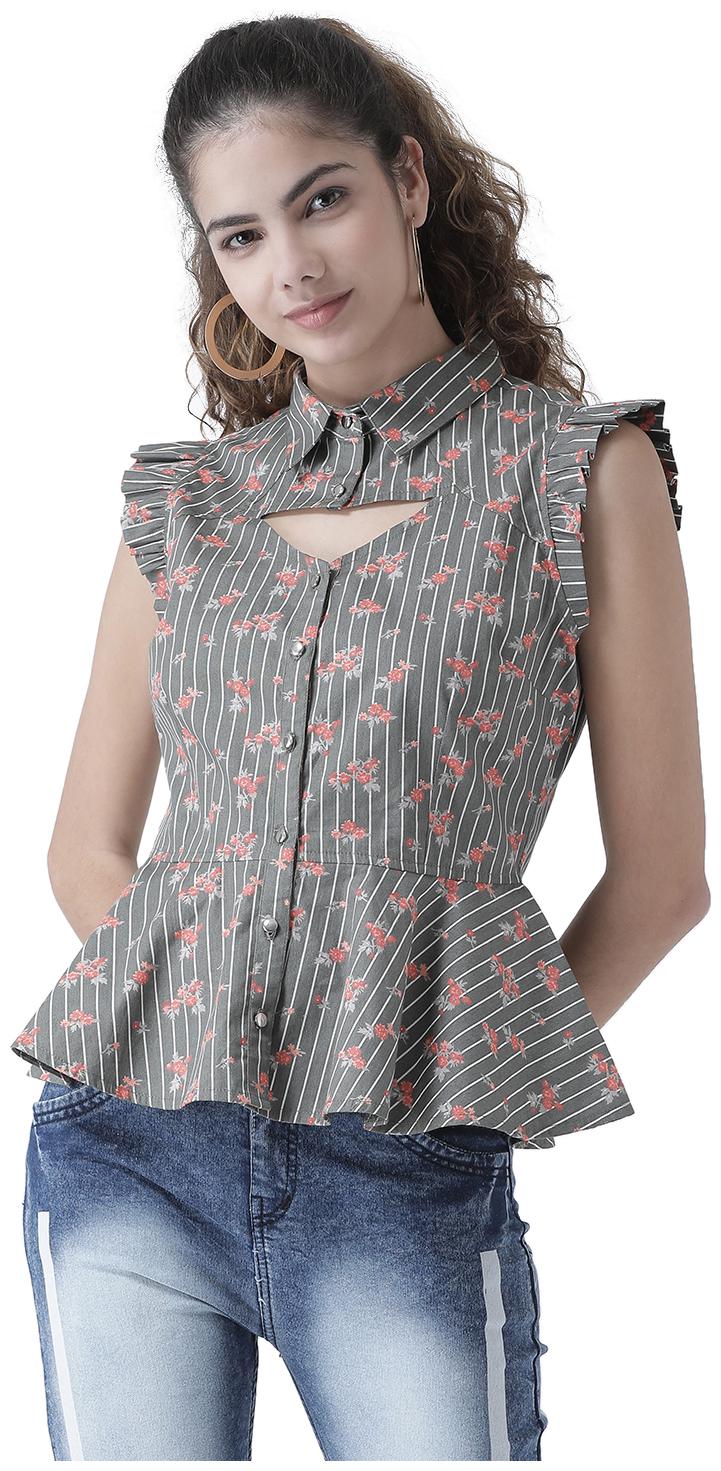 

Texco Women Floral Peplum top - Grey