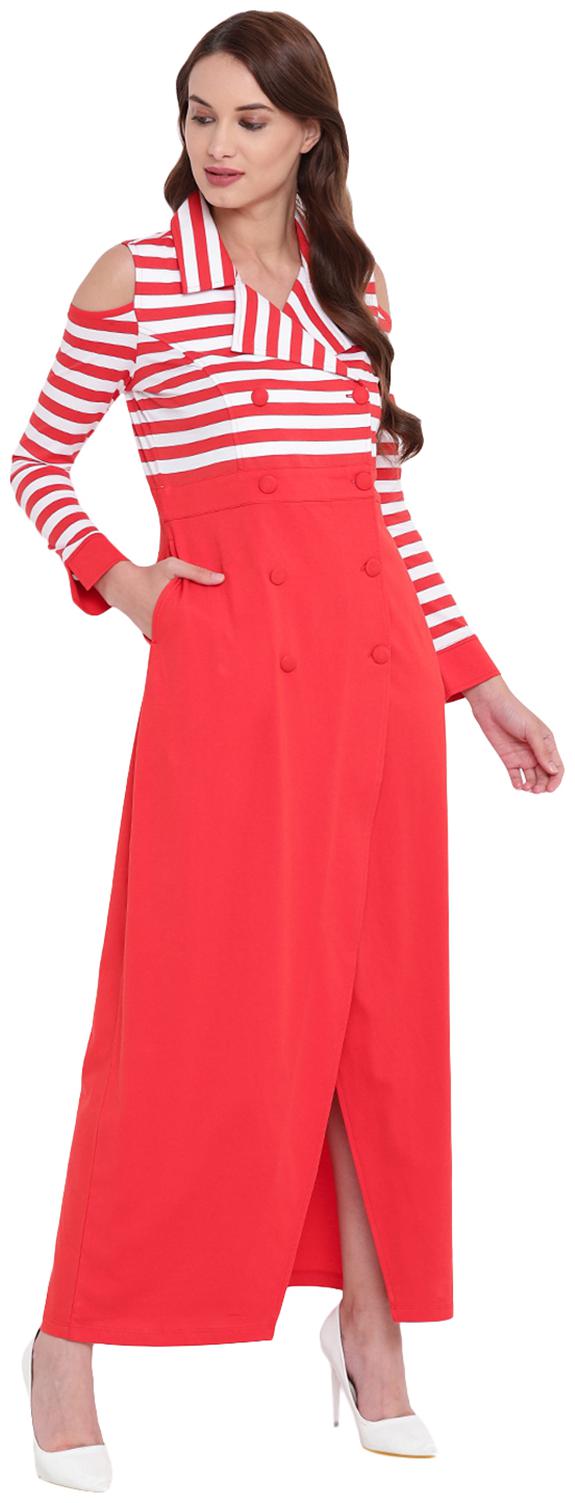 

Texco Red Black Striped A-line dress