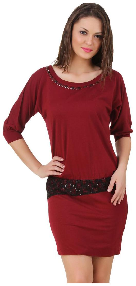 

Texco Embelished Sequence Dolman Sleeve Maroon Dress