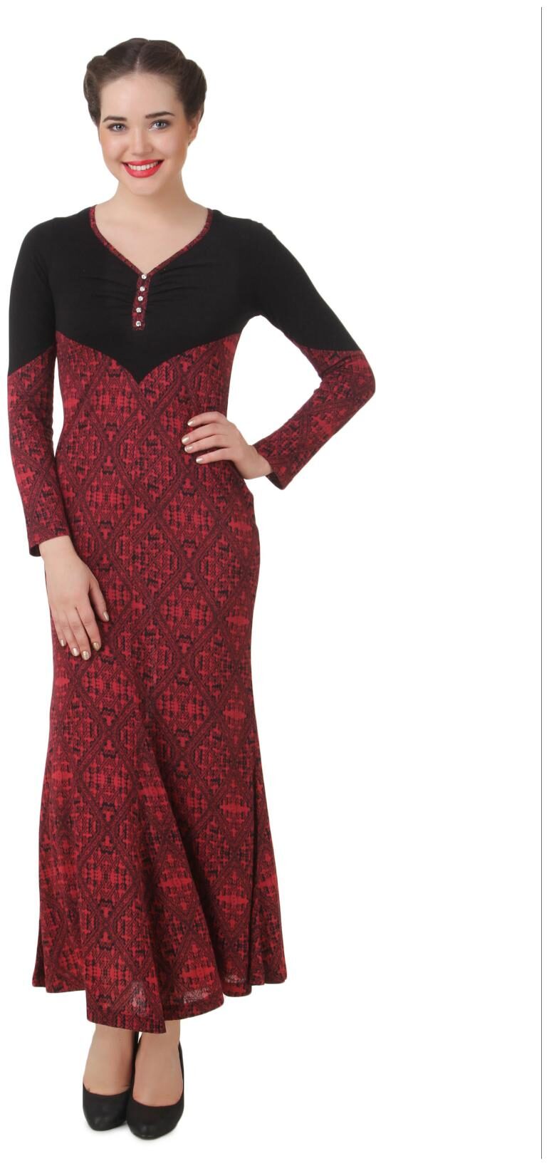 

Texco Fit Flare Embelished Red Long Dress