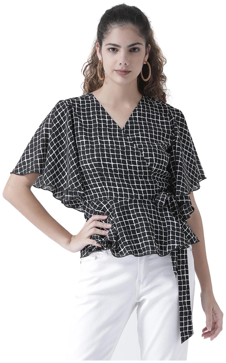 

Texco Women Checked Wrap top - Black