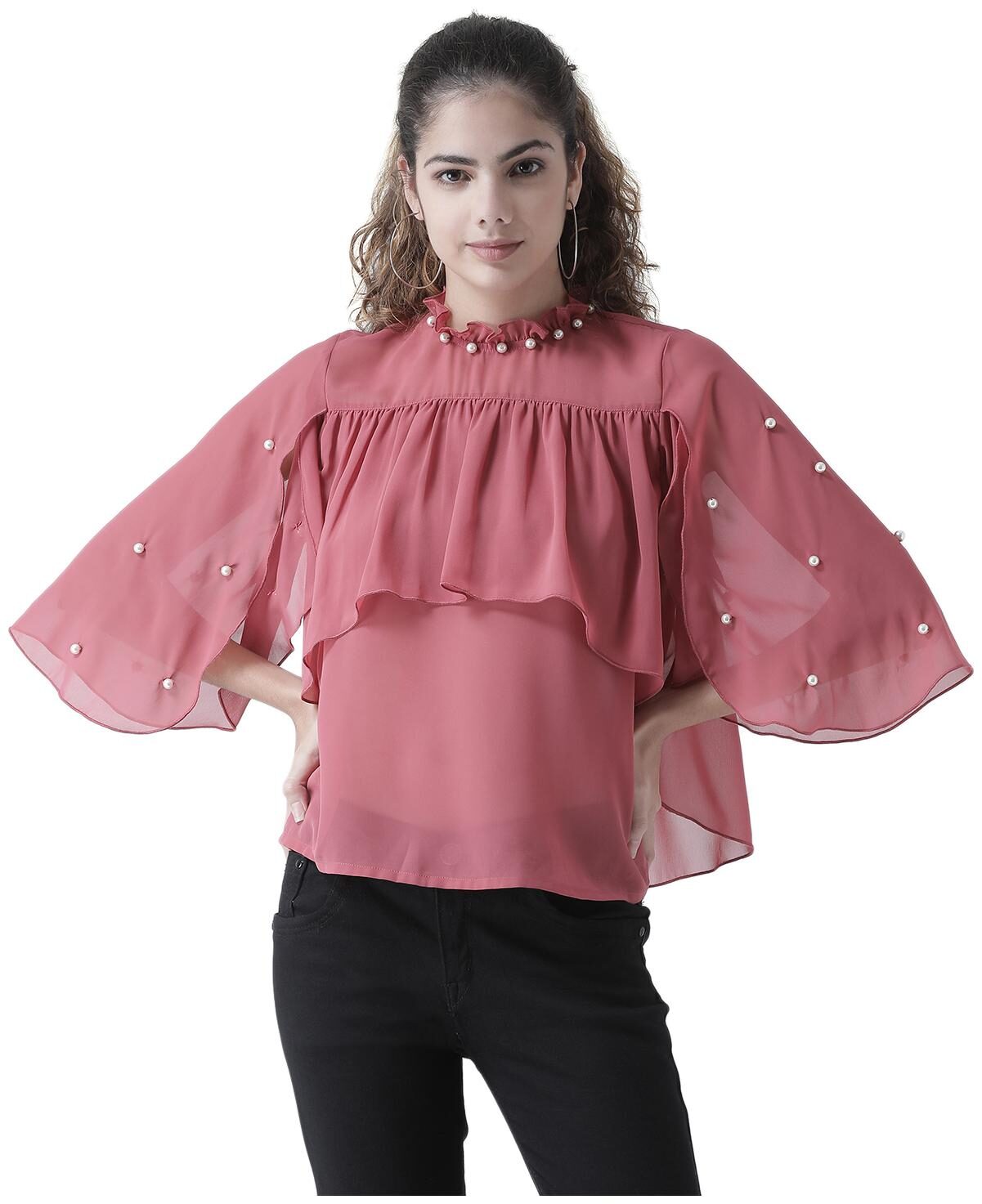 

Texco Women Embellished Regular top - Pink