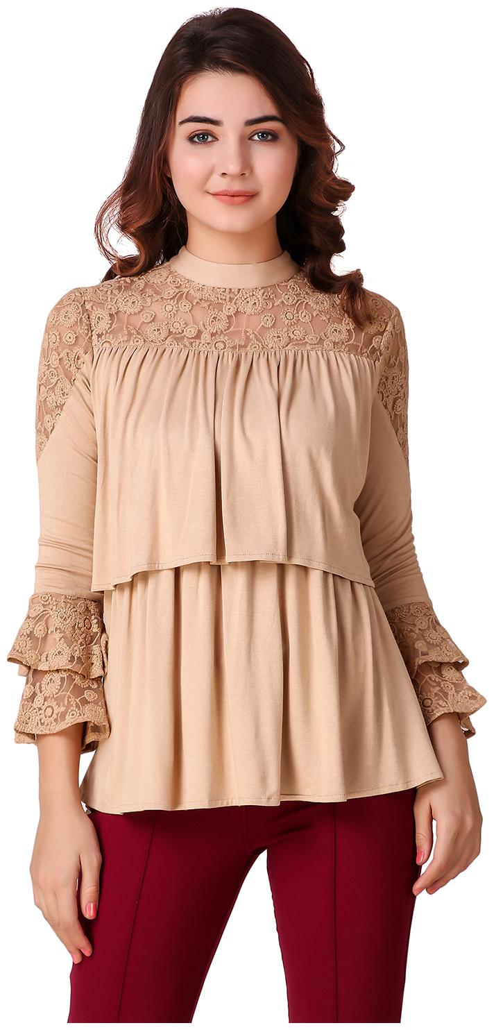 

Texco Golden Beige Pretty Lace Ruffle Elegant Top for Women