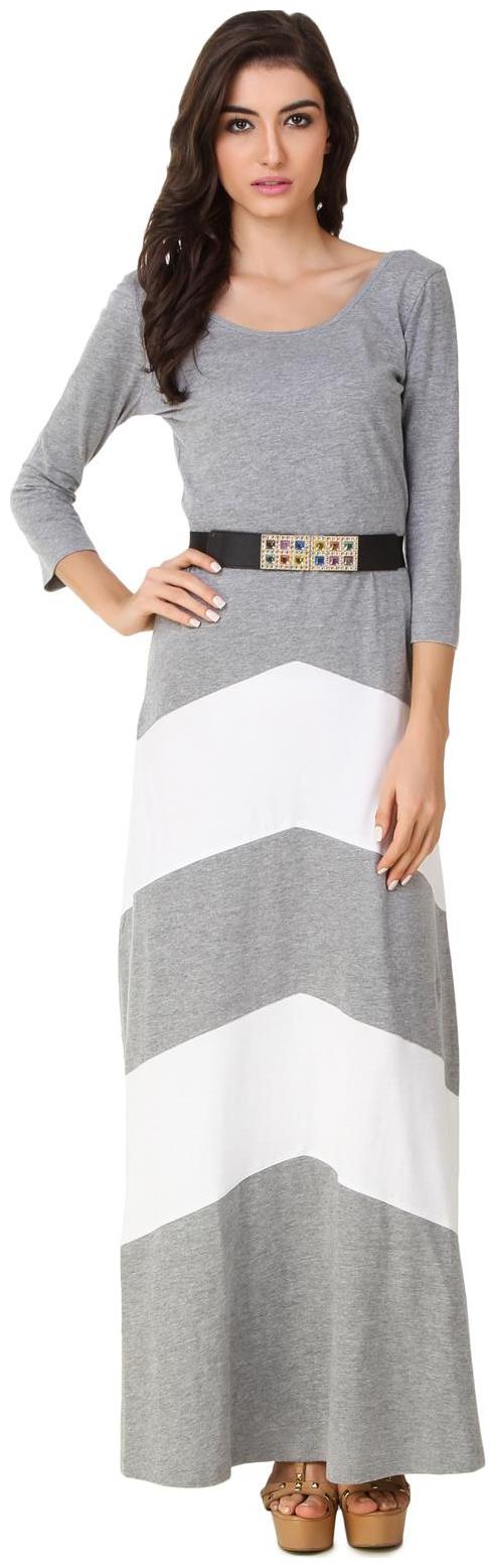 

Texco Grey Chevron Style Party Dress With Belt