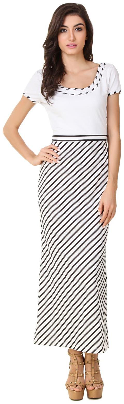 

Texco Hi- Fashion Digonal Striped Neck Detailing Maxi Dress