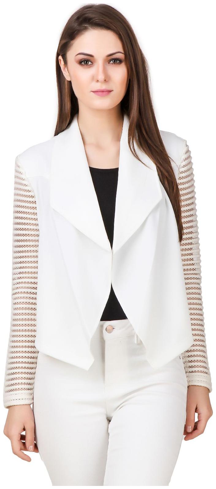 

Texco Ivory White Waterfall Open Front Lace Long Sleeves Jacket