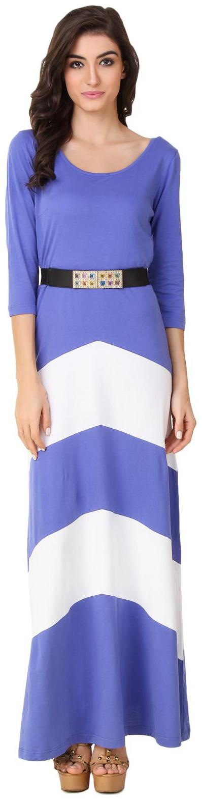 

Texco Levender Blue Chevron Style Party Dress With Belt