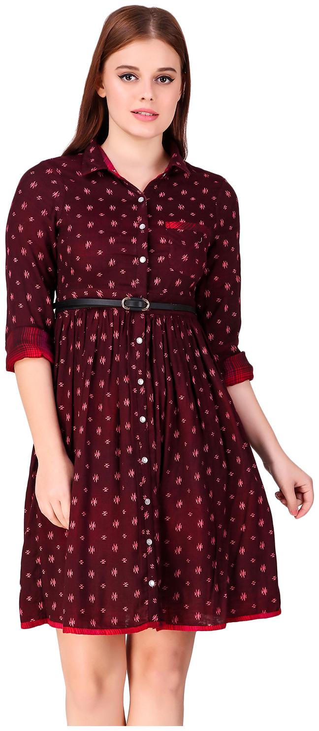 

Texco Maroon Checked Shirt dress