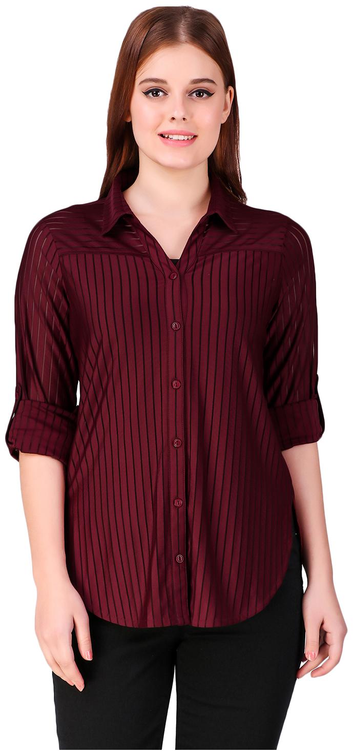 

Texco Women Maroon Striped Regular Fit Shirt