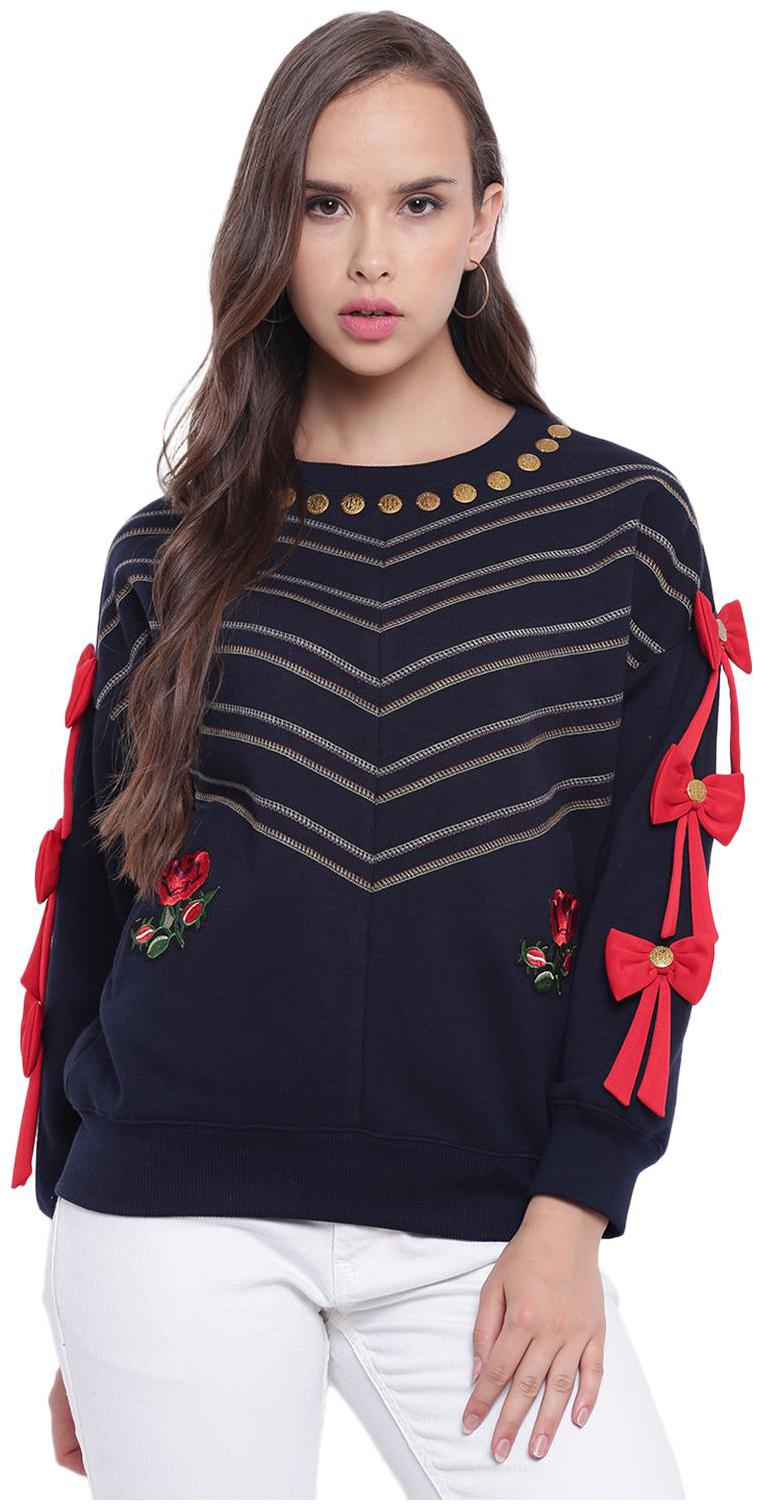 

Texco Navy Embroidered Stylish Sleeves Sweatshirt For Women