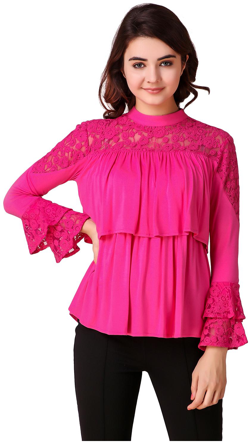 

Texco Pink Pretty Lace Ruffle Elegant Top for Women