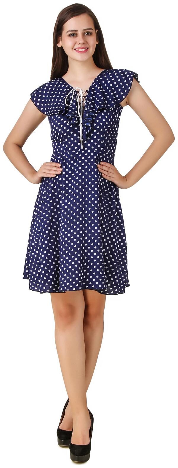 

Texco Polka Dots Tie-Up Neck Detail Skater Dress